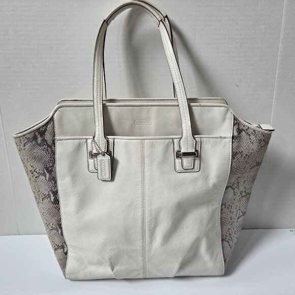 Coach Purse White Gray Mixed Exotic Leather Snakeskin Taylor Satchel F23303 - Picture 1 of 16